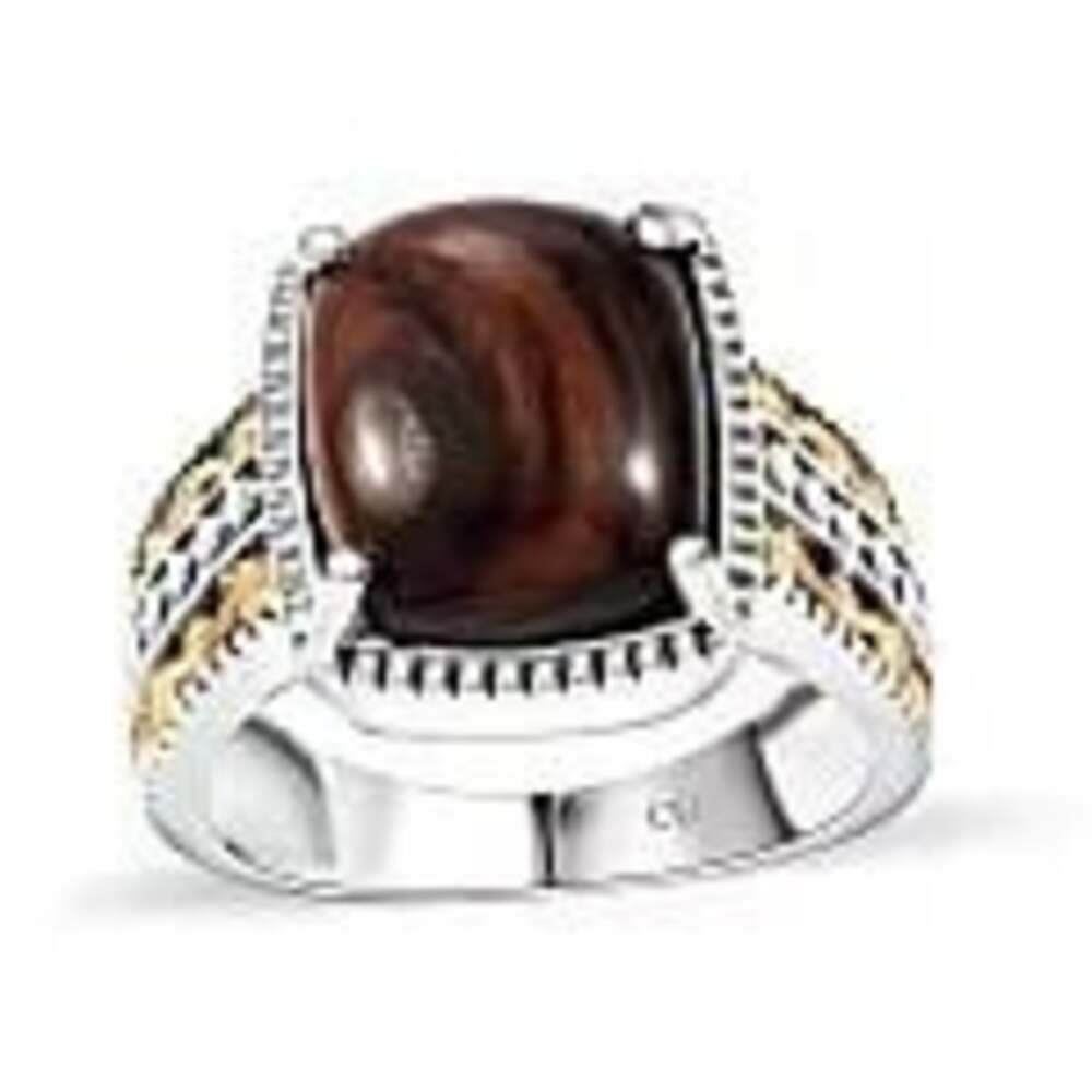 Coffee Obsidian Solitaire Ring in 14K Yellow Gold and Platinum Over Copper (Size